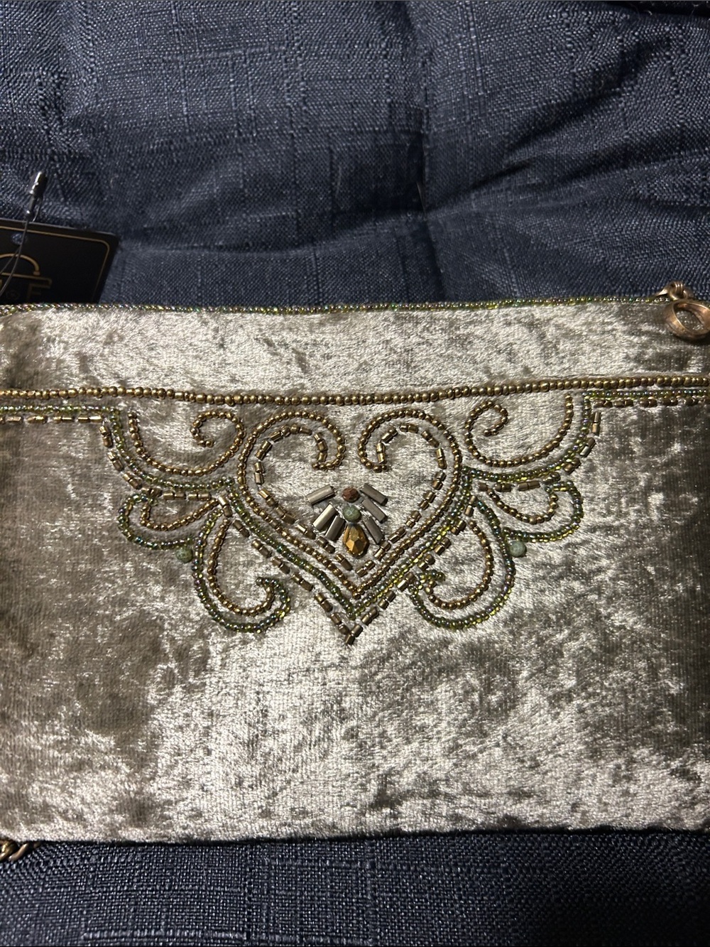 Mary Francis HAND BEADED Velvet Crossbody Clutch Olive Green BRAND NEW WITH TAG - Picture 10 of 16